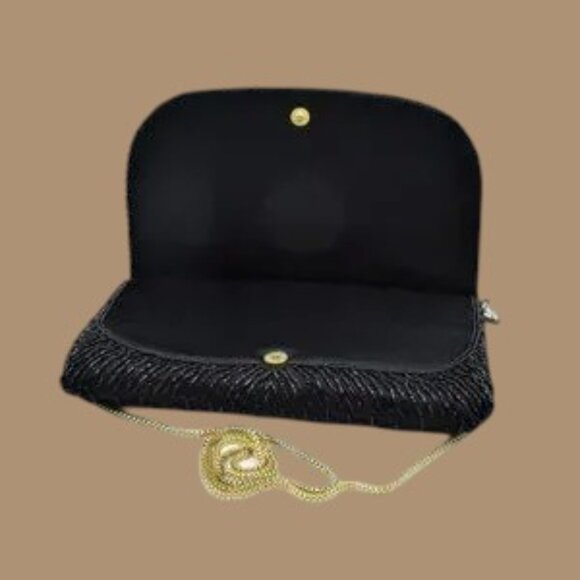 Vintage La Regale Ltd Beaded Peacock Tail Evening Bag Crossbody Gold Chain - Picture 6 of 7